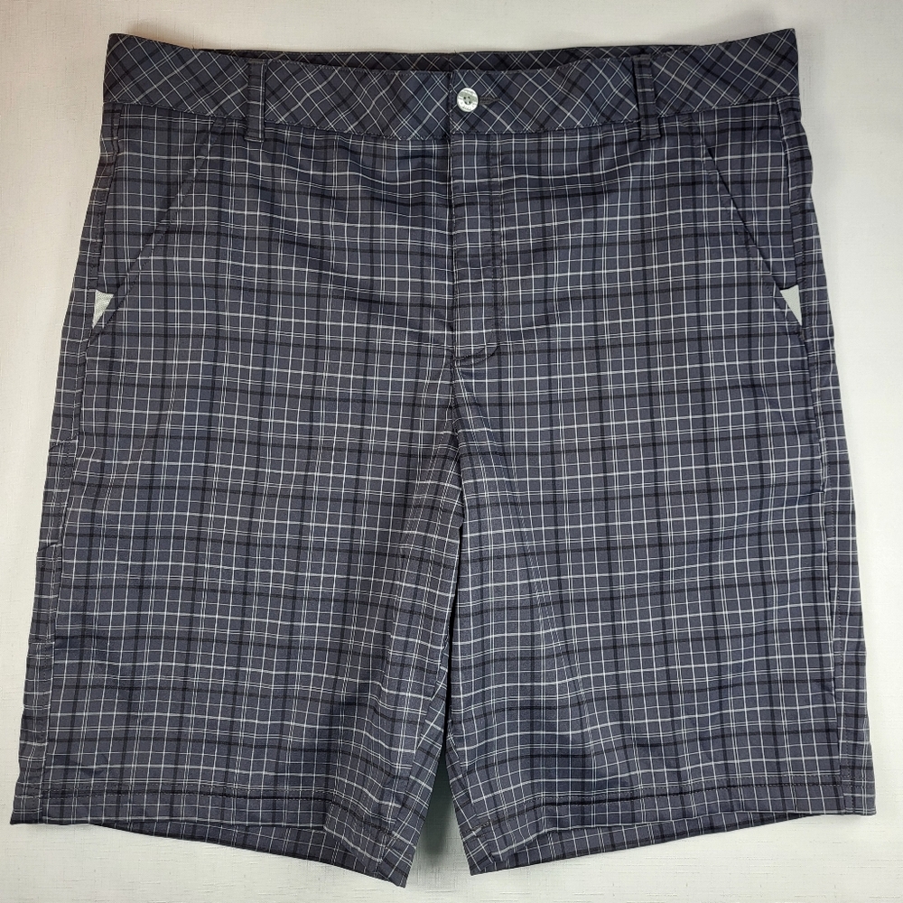 Fila Sport Golf SHORTS Mens Size 38 Gray Plaid Lightweight Stretch Pockets Zip